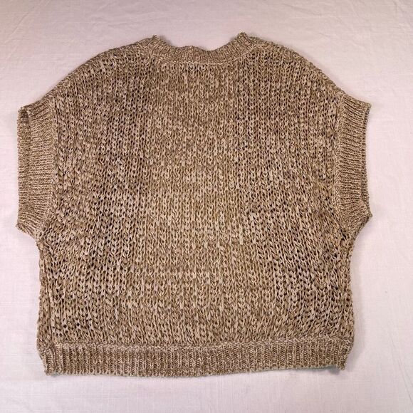 Theory Beige Metallic Thread Knit Open Front Cardigan Shrug Sweater One Size - Picture 6 of 7